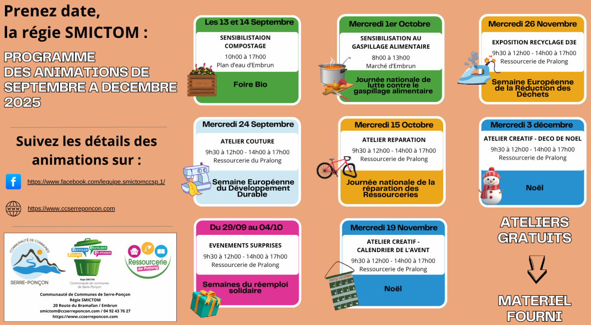 CALENDRIER DES ANIMATIONS DE SEPTEMBRE A DECEMBRE 2025