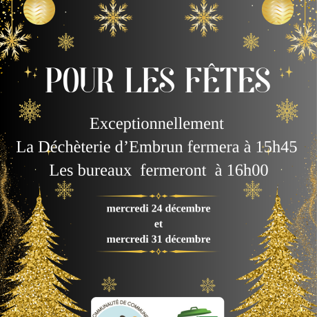 Régie déchet - Fêtes - fermeture bureaux et Déchèterie