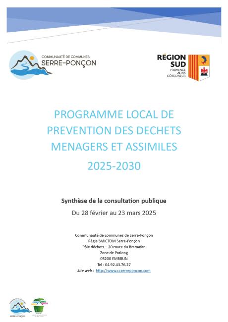 Bilan de la consultation publique du PLPDMA est disponible ici : https://www.ccserreponcon.com/competences/dechets-economie-circulaire